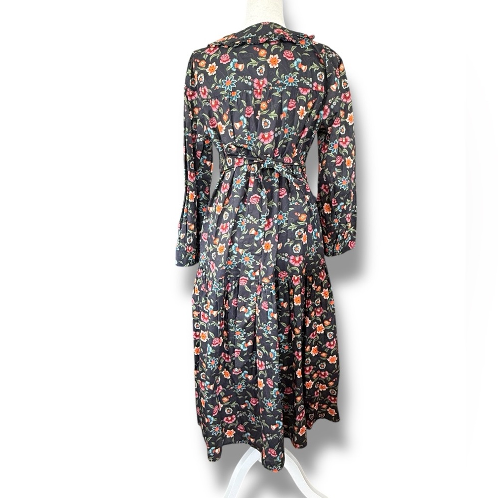 Pink City Prints NWT Nancy Dress‎ Chatsworth Floral Ruffle Collar Cotton Midi L - Picture 4 of 11
